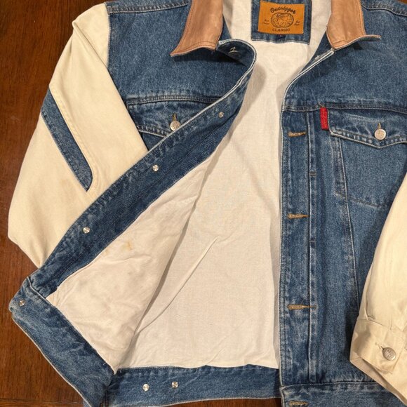 90s Vintage Outrigger Classic Denim Varsity Jacket – 100% Cotton, Leather Trim, - Picture 6 of 7